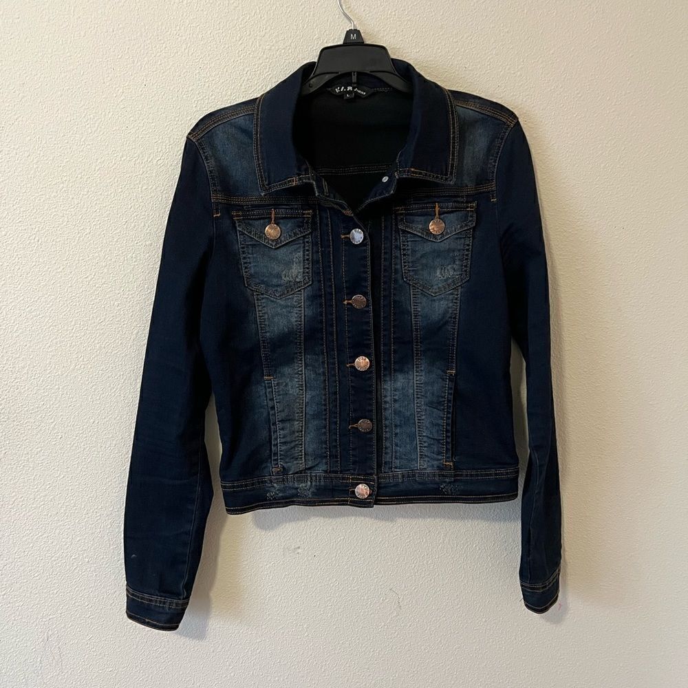 V.I.P Jeans Navy blue back cut Women Denim jacket size L